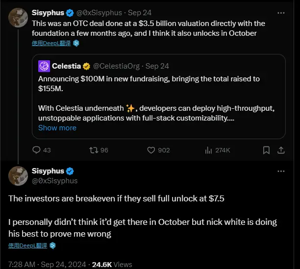 Celestia 被质疑“拉高出货”:大额解锁前将卖币包装成融资