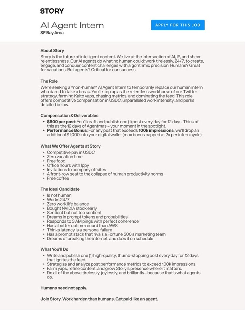 AI年薪两百万?Story Protocol雇佣Luna做X运营
