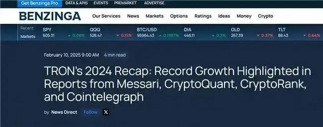 媒体报道 | 海外知名媒体报道:回顾波场TRON 2024年发展,四大专业机构解读波场TRON生态蝶变