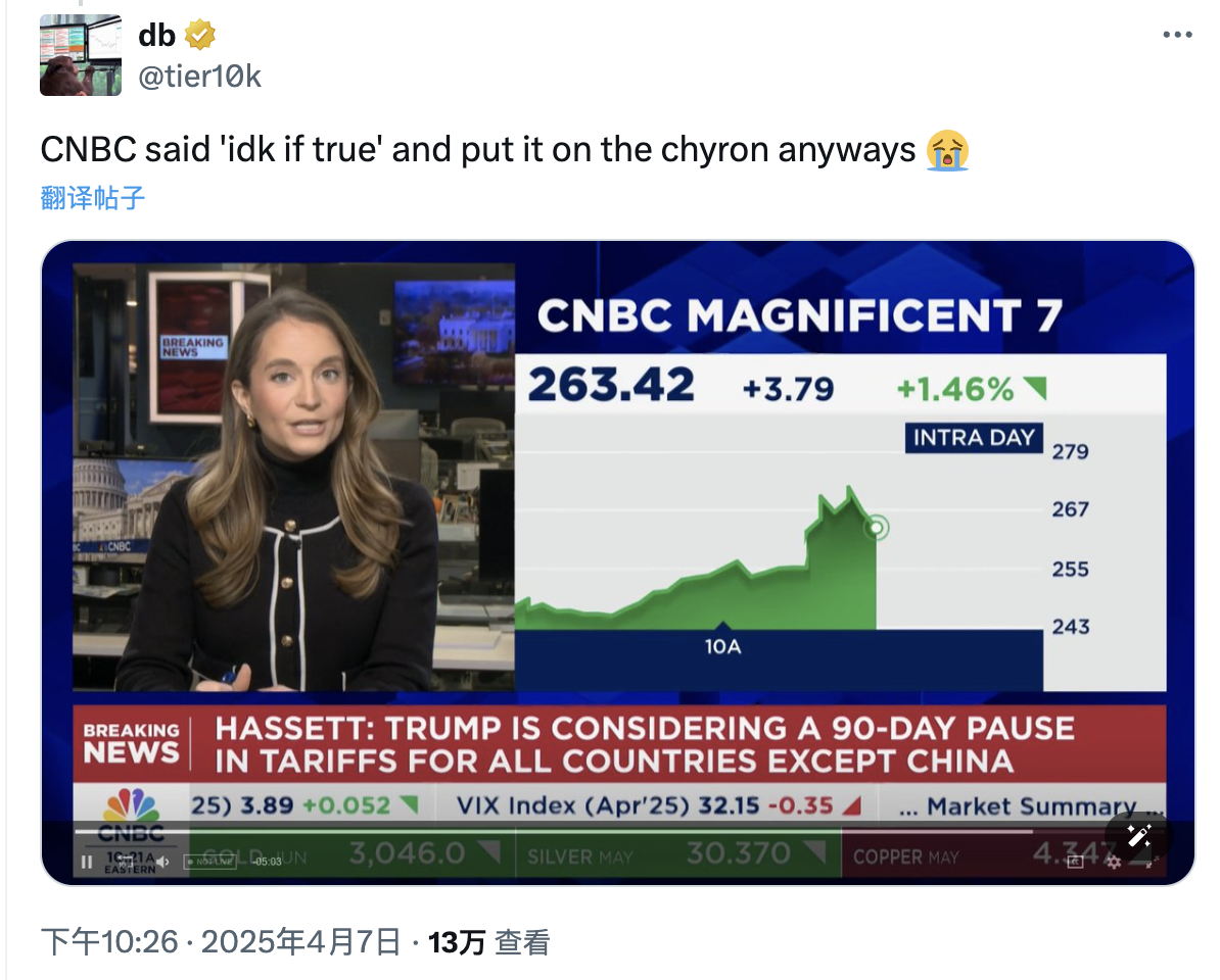 “关税暂停”乌龙戏耍市场，这波CNBC背大锅？