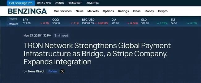 媒体报道 | 知名外媒报道：Stripe公司旗下Bridge扩大与波场TRON集成，夯实全球支付基建